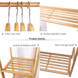 Kelvenix Wooden Clothes Rail Bamboo Garment Rack in Brown - thumbnail 4