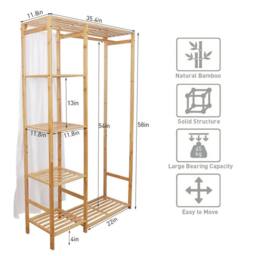 Kelvenix Wooden Clothes Rail Bamboo Garment Rack in Brown - thumbnail 2