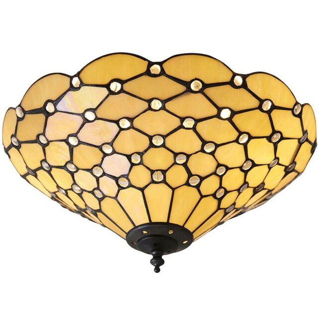 Loops Tiffany Glass Semi Flush Ceiling Light Amber Geometric Inverted Shade i00059 in Clear - image 1