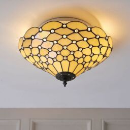 Loops Tiffany Glass Semi Flush Ceiling Light Amber Geometric Inverted Shade i00059 in Clear - thumbnail 5