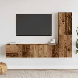 Berkfield Home Wall Mounted TV cabinets 3 pcs Old Wood Engineered Wood in Brown - thumbnail 3