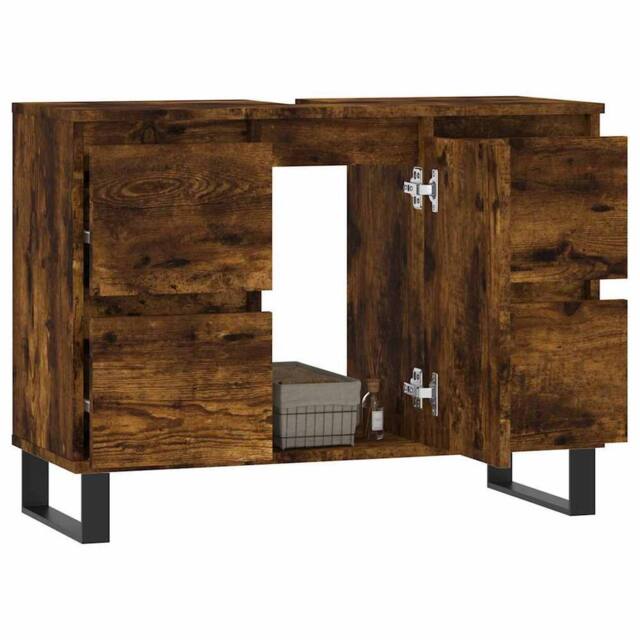 Berkfield Home Durable Bathroom Cabinet Smoked Oak 80x33x60 cm Engineered Wood in Brown - Size: 80 x 33 x 60 cm - image 1