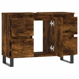 Berkfield Home Durable Bathroom Cabinet Smoked Oak 80x33x60 cm Engineered Wood in Brown - Size: 80 x 33 x 60 cm - thumbnail 4