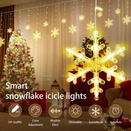 Bright Zeal Smart Snowflake Icicle Lights, 12FT 156 LED RGB with 12 Drops in White - thumbnail 2