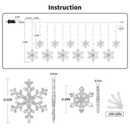Bright Zeal Smart Snowflake Icicle Lights, 12FT 156 LED RGB with 12 Drops in White - thumbnail 9