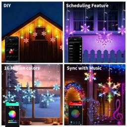 Bright Zeal Smart Snowflake Icicle Lights, 12FT 156 LED RGB with 12 Drops in White - thumbnail 6