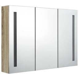 Berkfield Home LED Bathroom Mirror Cabinet 89x14x62 cm Oak in Light Tan - Size: 89 x 14 x 62 cm - thumbnail 4
