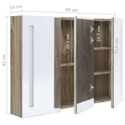 Berkfield Home LED Bathroom Mirror Cabinet 89x14x62 cm Oak in Light Tan - Size: 89 x 14 x 62 cm - thumbnail 8