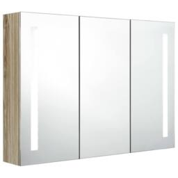 Berkfield Home LED Bathroom Mirror Cabinet 89x14x62 cm Oak in Light Tan - Size: 89 x 14 x 62 cm - thumbnail 3
