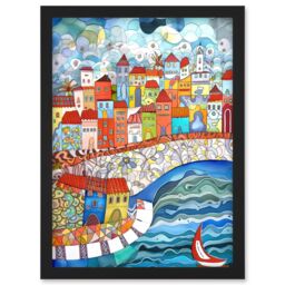 Artery8 Burano Italy Seaside Town Folk Art Artwork Framed Wall Art Print A4 in Black - thumbnail 1