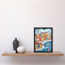 Artery8 Burano Italy Seaside Town Folk Art Artwork Framed Wall Art Print A4 in Black - thumbnail 2