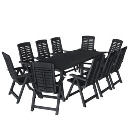 Berkfield Home 11 Piece Outdoor Dining Set Plastic Anthracite in Black