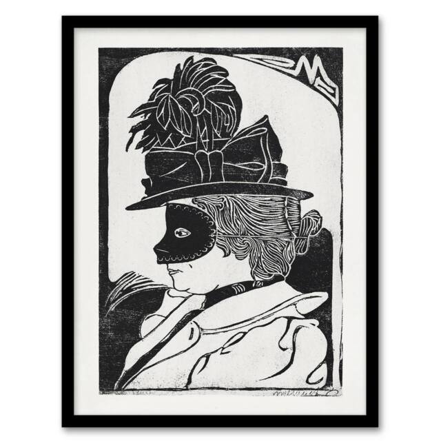 "Artery8 Pierrette Woman With Mask De Mesquita Framed Wall Art Print in White - Size: W12"" x H16""" - image 1