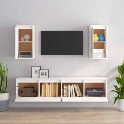 Berkfield Home TV Cabinets 4 pcs White Solid Wood Pine - thumbnail 3
