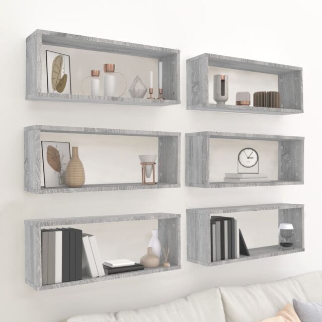 Berkfield Home Wall Cube Shelves 6 pcs Grey Sonoma 60x15x23 cm Engineered Wood - Size: 60 x 15 x 23 cm - image 1