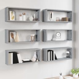 Berkfield Home Wall Cube Shelves 6 pcs Grey Sonoma 60x15x23 cm Engineered Wood - Size: 60 x 15 x 23 cm - thumbnail 6