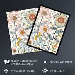 "Artery8 Aster Flower Painting Wildflowers Spring Folk Art Wall Art Print in White - Size: W24"" x H32""" - thumbnail 2