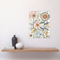 "Artery8 Aster Flower Painting Wildflowers Spring Folk Art Wall Art Print in White - Size: W24"" x H32""" - thumbnail 4