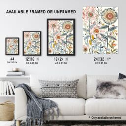 "Artery8 Aster Flower Painting Wildflowers Spring Folk Art Wall Art Print in White - Size: W24"" x H32""" - thumbnail 3