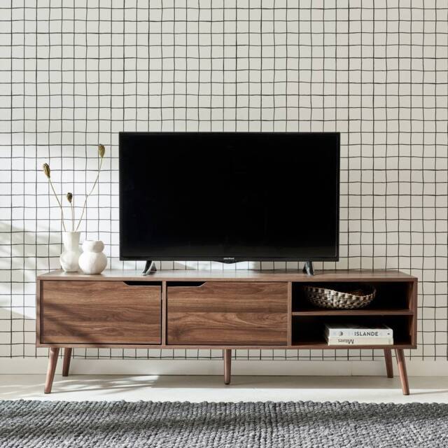 sweeek 160cm vintage TV unit wooden effect 2 doors in Dark Brown - image 1