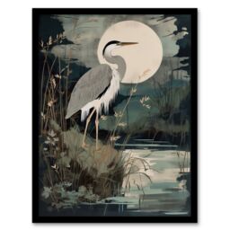 Artery8 Supper Time By George Sinclair Moonlit Heron Earthy Vintage Botanical Aesthetic Artwork Framed Wall Art Print A4 in Black - thumbnail 1