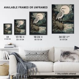Artery8 Supper Time By George Sinclair Moonlit Heron Earthy Vintage Botanical Aesthetic Artwork Framed Wall Art Print A4 in Black - thumbnail 3
