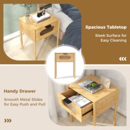 Gymax Bedside Table Nightstand With Tempered Glass Drawer Square End Table in Natural - thumbnail 5