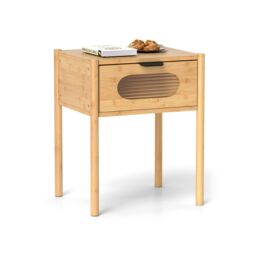 Gymax Bedside Table Nightstand With Tempered Glass Drawer Square End Table in Natural - thumbnail 1