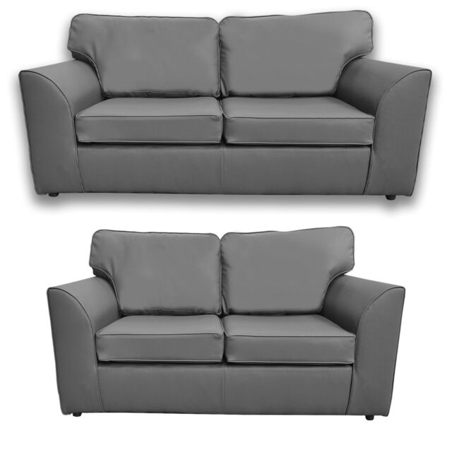 Furnishings For Less UK Danbury Leather 2 Piece Sofa Set 3 Seater & 2 Seater Black, Brown or Grey - image 1
