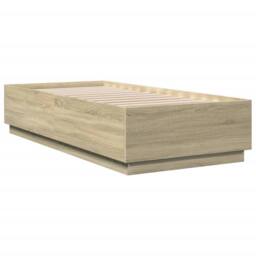 Berkfield Home Durable Bed Frame with LED without Mattress Sonoma Oak 100x200 cm in Light Oak - thumbnail 8