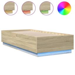 Berkfield Home Durable Bed Frame with LED without Mattress Sonoma Oak 100x200 cm in Light Oak - thumbnail 3