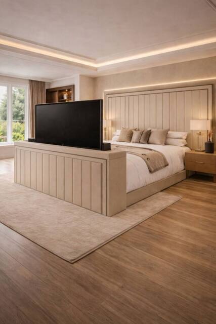HOB Furniture Grand Thomas TV Bed in Ivory - Size: Double - image 1