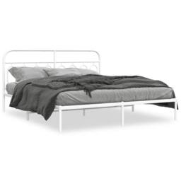 Berkfield Home Metal Bed Frame without Mattress with Headboard White 193x203cm - Size: 193x203 cm - thumbnail 1