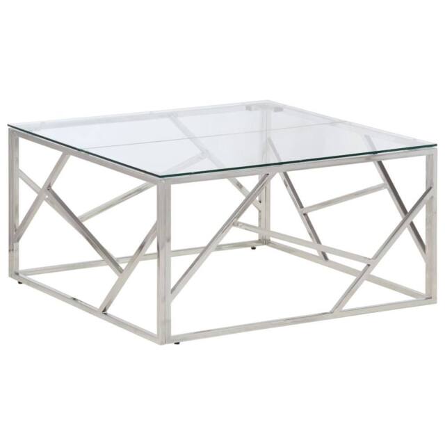 Berkfield Home Coffee Table Silver Stainless Steel & Tempered Glass - image 1