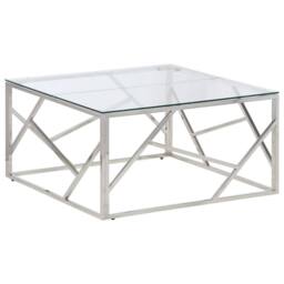 Berkfield Home Coffee Table Silver Stainless Steel & Tempered Glass - thumbnail 1