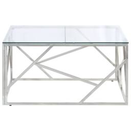 Berkfield Home Coffee Table Silver Stainless Steel & Tempered Glass - thumbnail 4