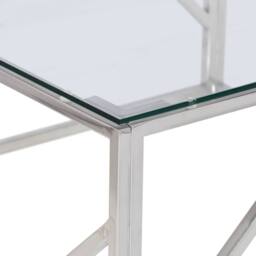 Berkfield Home Coffee Table Silver Stainless Steel & Tempered Glass - thumbnail 5