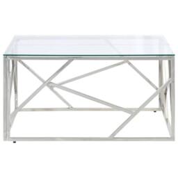 Berkfield Home Coffee Table Silver Stainless Steel & Tempered Glass - thumbnail 3