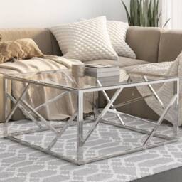 Berkfield Home Coffee Table Silver Stainless Steel & Tempered Glass - thumbnail 2