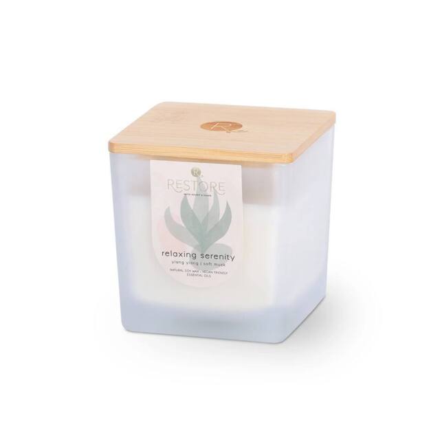 RESTORE Large Soy Wax Candle - Relaxing Serenity in Cool White - image 1