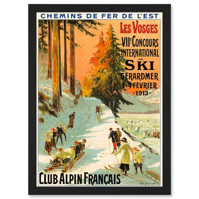 Artery8 Advert Ski Contest Vosges France Alpine Club Winter Sport A4 Artwork Framed Wall Art Print in Black - image 1