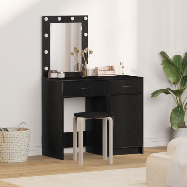 Berkfield Home 2 Piece Dressing Table Set with LED Black Engineered Wood - image 1