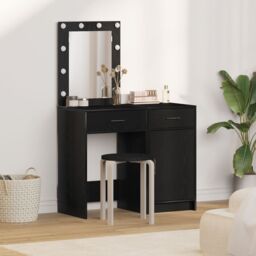 Berkfield Home 2 Piece Dressing Table Set with LED Black Engineered Wood - thumbnail 1
