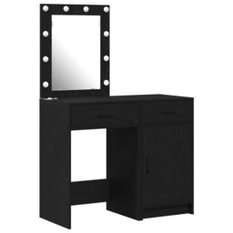 Berkfield Home 2 Piece Dressing Table Set with LED Black Engineered Wood - thumbnail 2