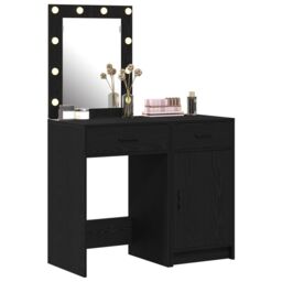 Berkfield Home 2 Piece Dressing Table Set with LED Black Engineered Wood - thumbnail 3