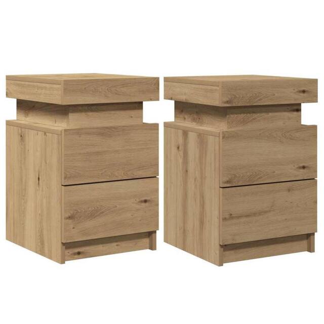 Berkfield Home Stylish Bedside Cabinets with LED 2 pcs Artisian Oak 35x39x55 cm Wood in Brown - Size: 35 x 39 x 55 cm - image 1