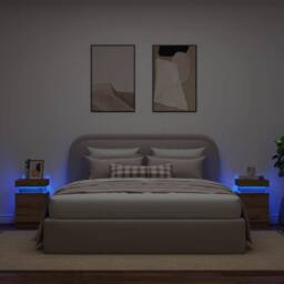 Berkfield Home Stylish Bedside Cabinets with LED 2 pcs Artisian Oak 35x39x55 cm Wood in Brown - Size: 35 x 39 x 55 cm - thumbnail 4