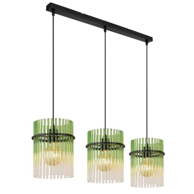 Netlighting Gorley Bar Pendant Ceiling Light Matt Black Green Glass Shade 3x E27 - image 1