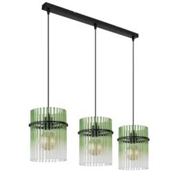 Netlighting Gorley Bar Pendant Ceiling Light Matt Black Green Glass Shade 3x E27 - thumbnail 2