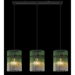Netlighting Gorley Bar Pendant Ceiling Light Matt Black Green Glass Shade 3x E27 - thumbnail 5